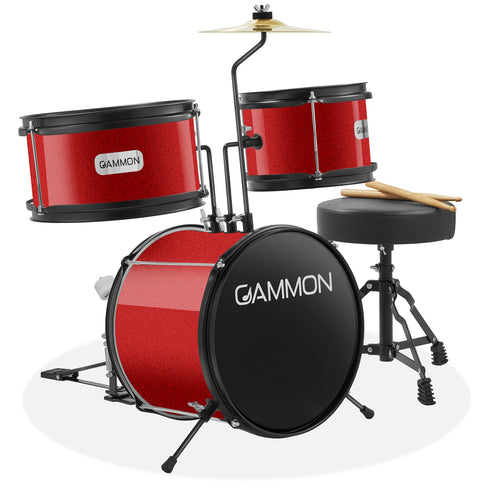 OPEN BOX - 3-Piece Junior Drum Set - Red, Kit with Throne, Cymbal, Drumsticks